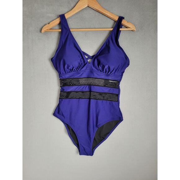 Husmeu Women's Tummy Control One Piece Swimsuits V Neck Mesh Monokini Small - Picture 3 of 8